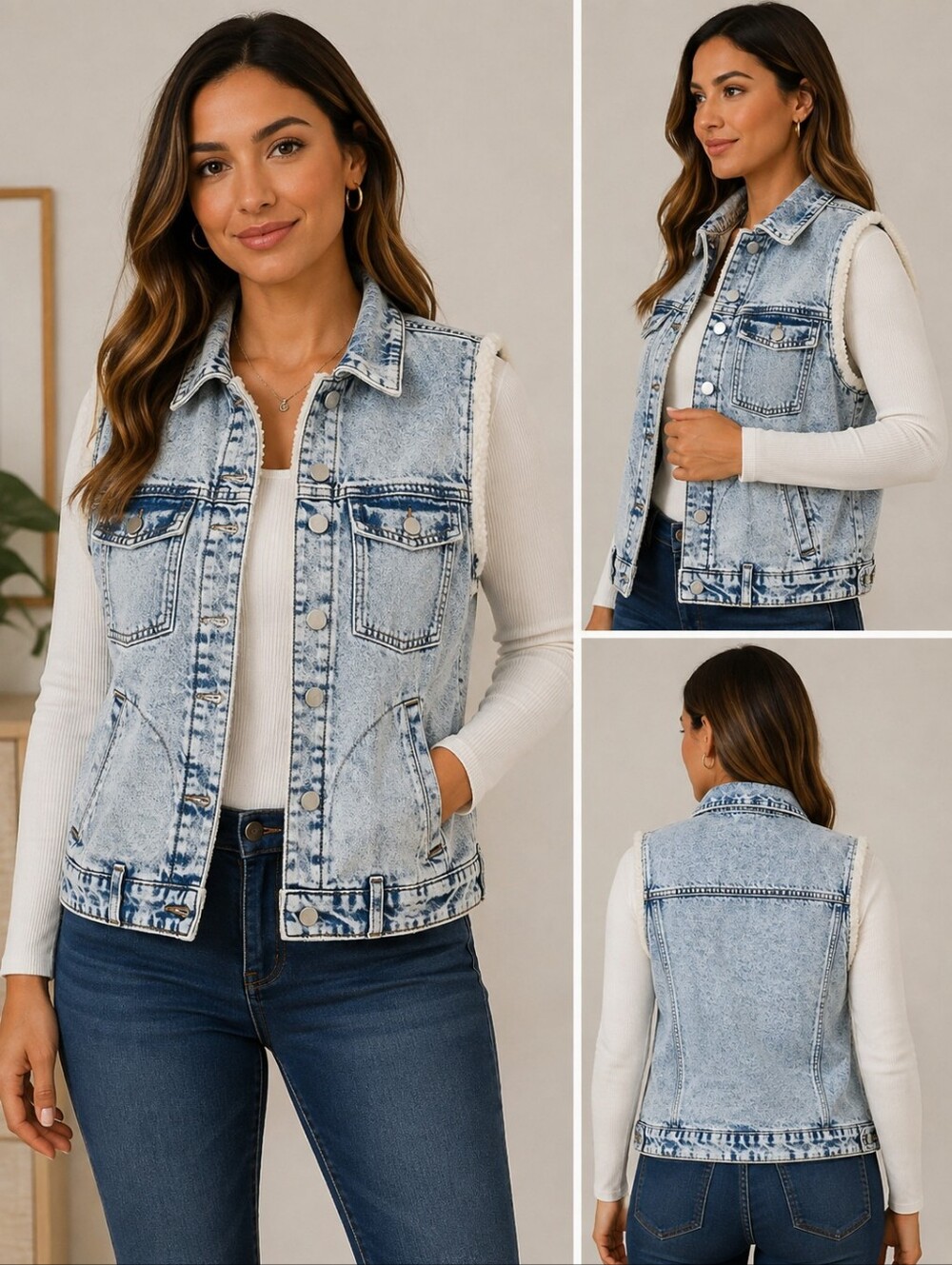 Celebrity Pink Sherpa-Lined Denim Jacket - Blue & Cream